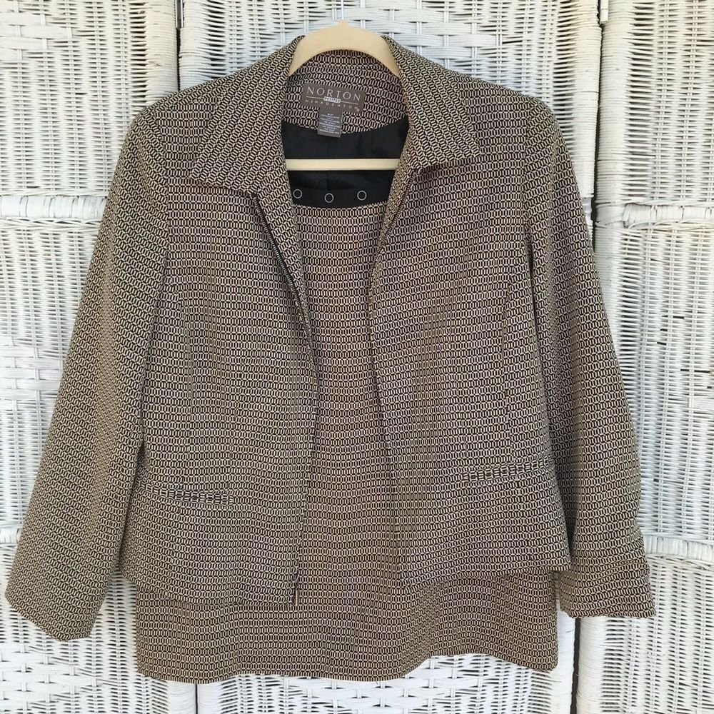 Norton McNaughton Tan and Black Textured Skirt Set